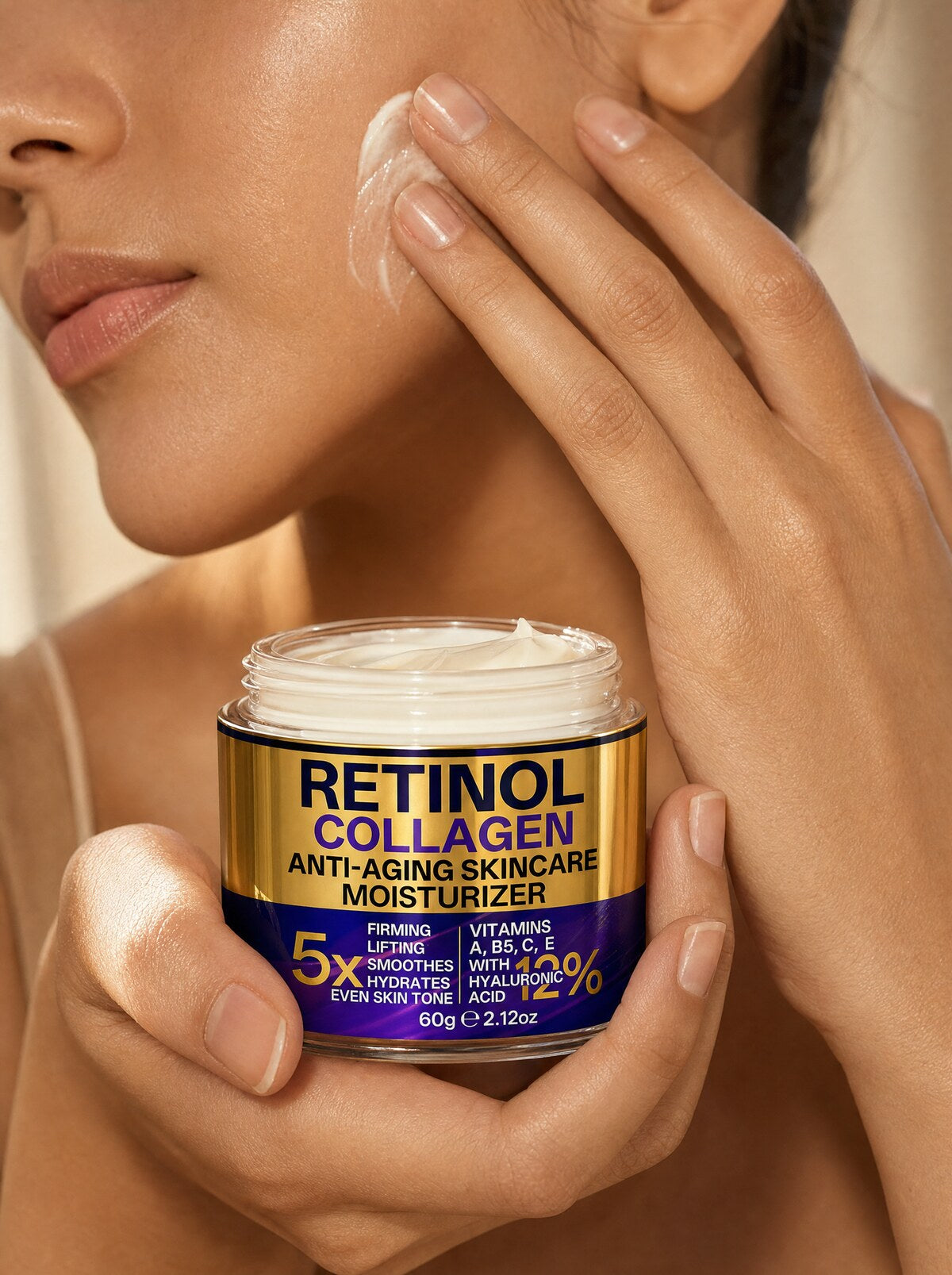 Applying the retinol collagen moisturizer
