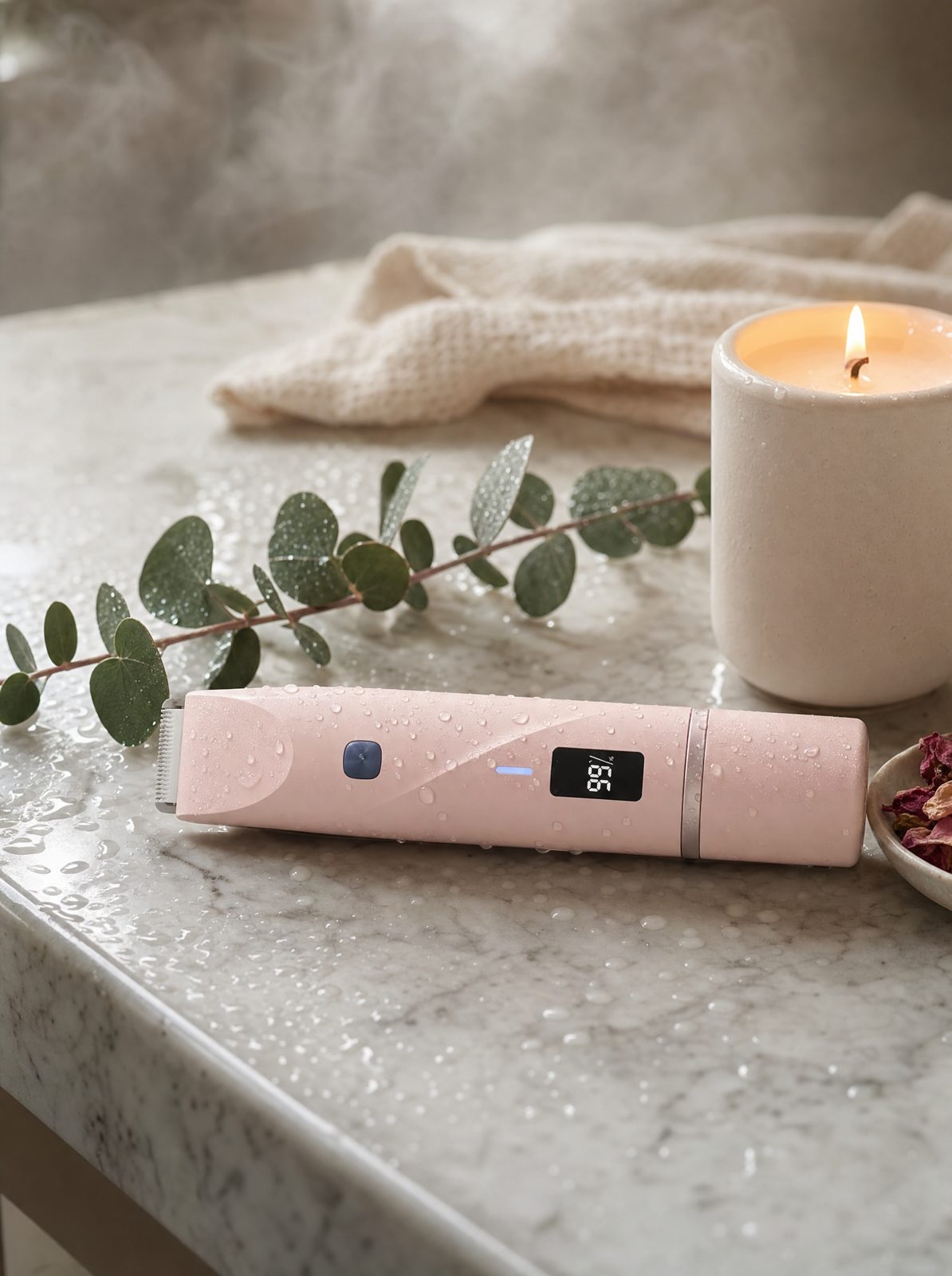 Velvé pink — on the bath ledge