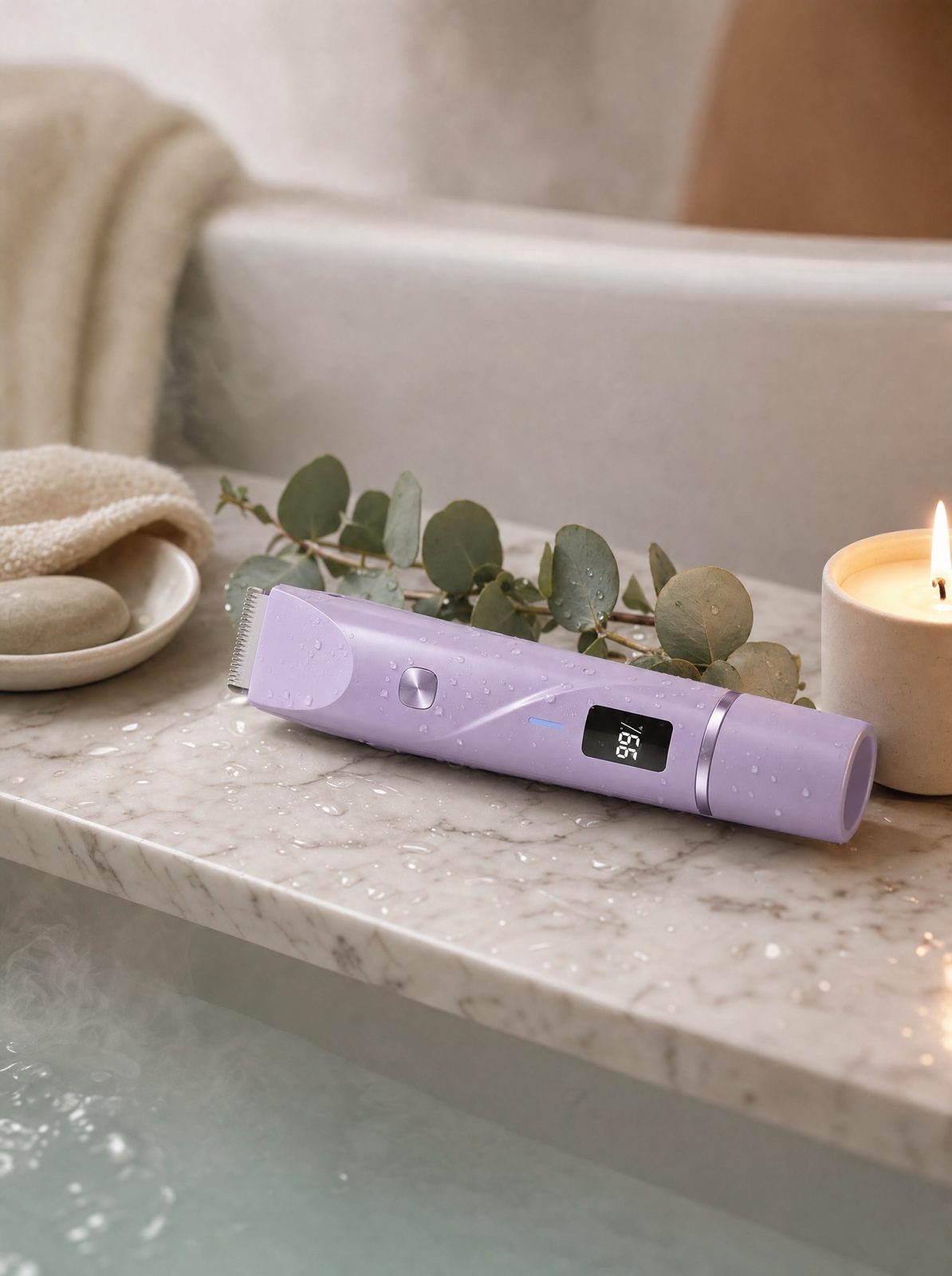 Velvé purple — on the bath ledge